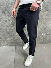 Чоловічі джинси класичні (чорні) зручні звужені вільна посадка комфортні без потертостей 07957