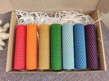 Подарунковий набір натуральних свічок із вощини "Веселка", 7шт./набір