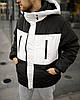 Чоловіча зимова куртка з капюшоном чорно-біла коротка тепла плащівка стильна сучасна красива, фото 2