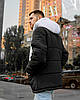 Чоловіча зимова куртка з капюшоном чорно-біла коротка тепла плащівка стильна сучасна красива, фото 8