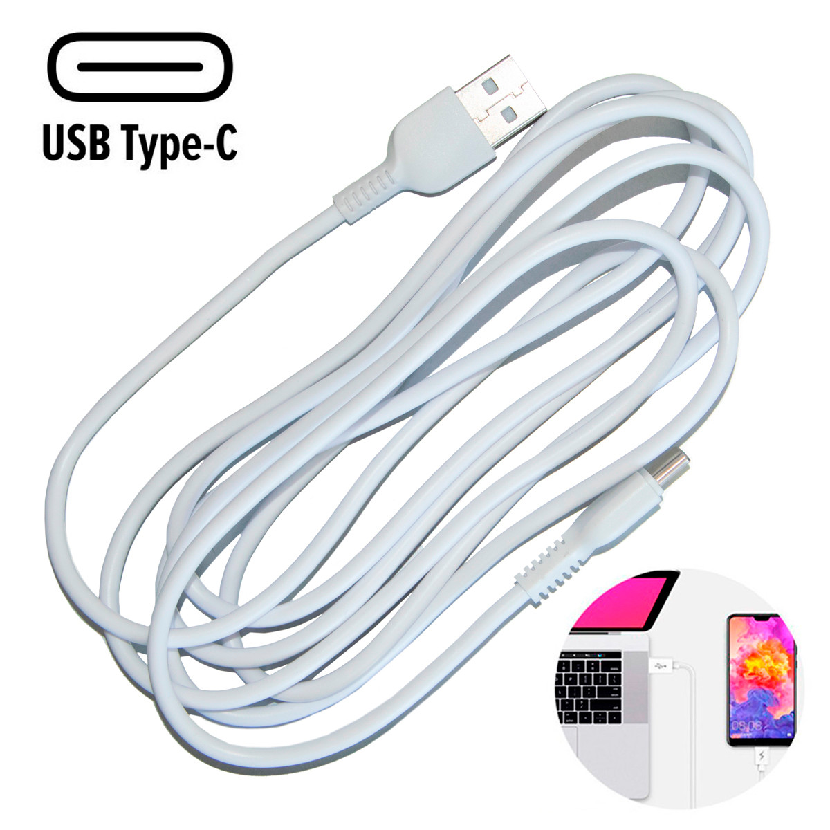 Кабель для заряджання USB Type C Hoco X20 2м, 3А Білий, кабель для заряджання телефону | тайп си кабель