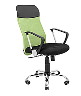 Кресло мягкое офисное Ультра крестовина на колесах хром черный сетка Черный сетка зеленая