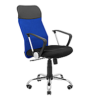 Кресло мягкое офисное Ультра крестовина на колесах хром черный сетка Черный сетка синяя
