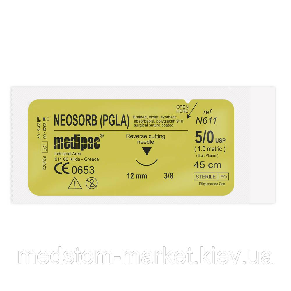 Хірургічний шовний матеріал NEOSORB 5/0, голка 16 мм, 3/8, зворотної-ріжуча, 45 см