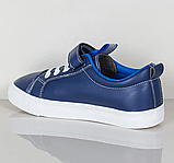 Дитячі сині низькі кеди для хлопчика на липучці та шнурками-гумками 32 розмір (20 см) Apawwa, фото 2