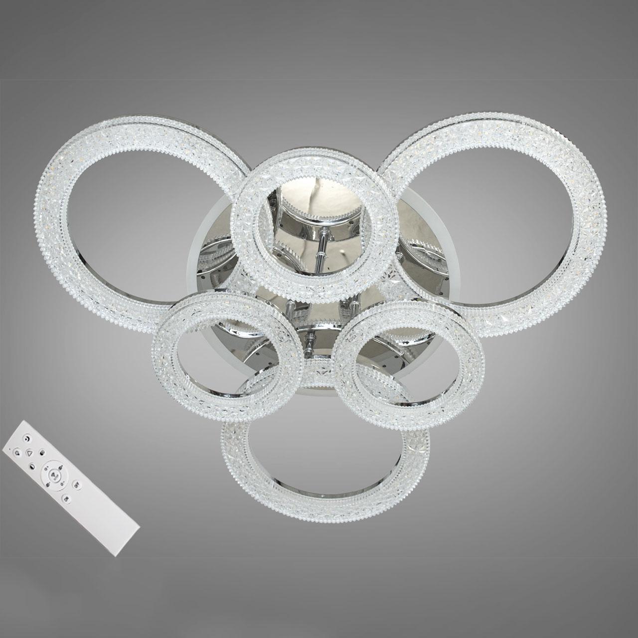 Сучасна світлодіодна люстра 130 Вт з підсвічуванням та пультом колір каркасу хром D-MX3881/3+3HR LED 3color dimmer, фото 1