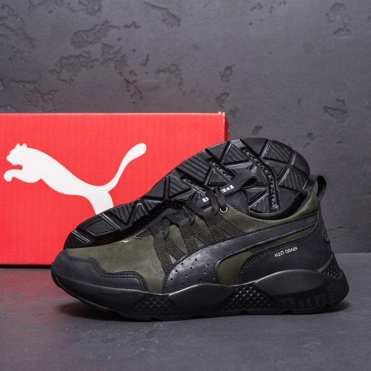 Шкіряні чоловічі хакі кросівки демісезонні, фото 1