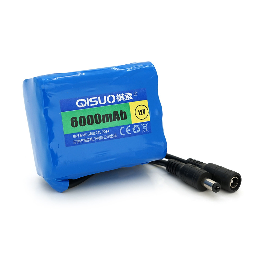 Акумуляторна батарея літієва QiSuo 12 V 6 A з елементами Li-ion 18650, DC5.5x2.1, (55x41x67mm)