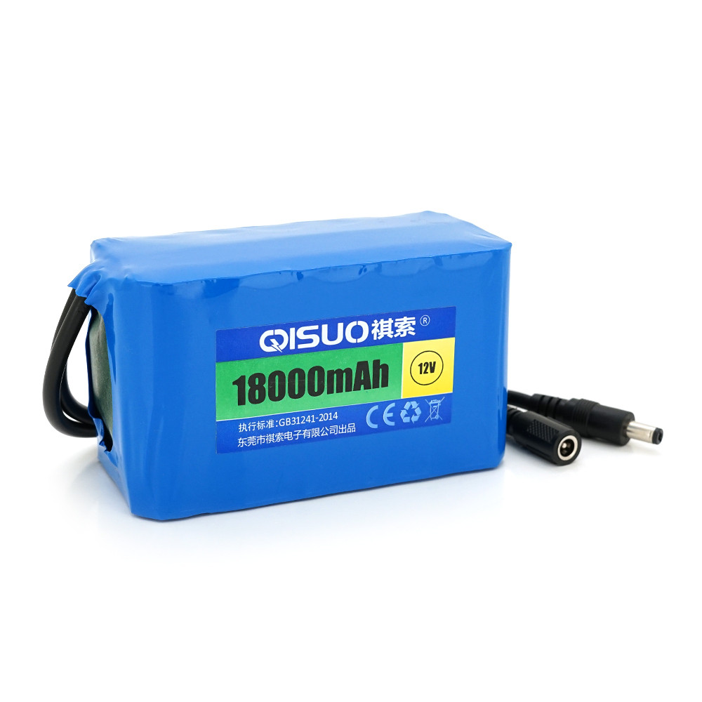 Акумуляторна батарея літієва QiSuo 12 V 18 A з елементами Li-ion 18650, DC5.5x2.1, (125x57x68mm)