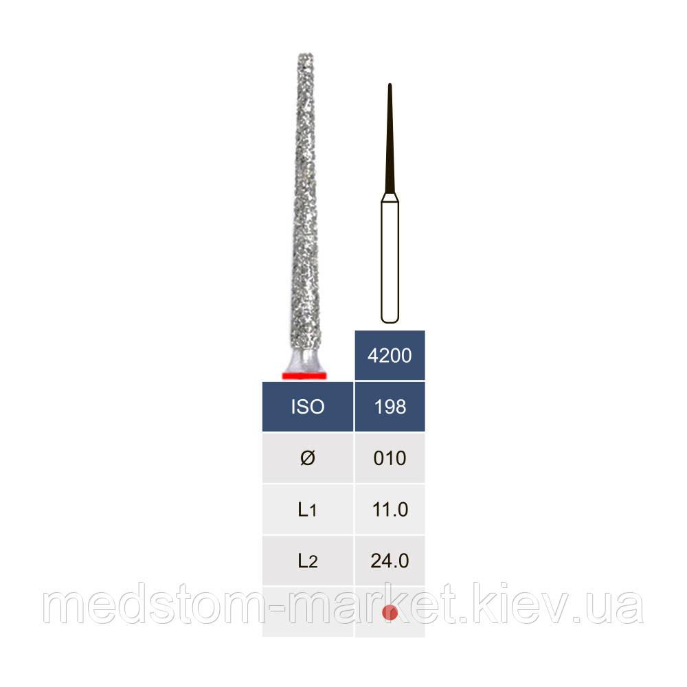 Бор алмазний 4200F, конус (кінець округлий), 1.0 мм, червоний MICRODONT