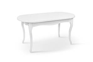 Білий великий розкладний кухонний обідній стіл в класичному стилі з масиву клена і МДФ стільницею 150*85 см Олівер