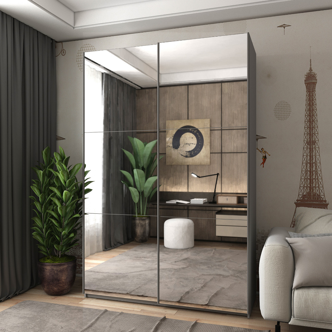 Шафа купе з дзеркалом 160х60х240. Модель G-Caiser Графіт 2 Дзеркала / 3 частини, фото 1