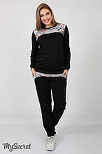Стильні спортивні штани для вагітних NOKS чорні з принтом