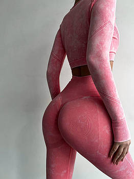 Жіночий безшовний фітнес костюм лосини з пушапом + рашгард Костюм для фітнесу push-up рожевий