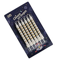 Свічки для торта білі з золотими зигзагами 6 шт Твоя Забава