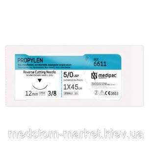 Хірургічний шовний матеріал PROPYLEN 5/0, 45 см, 12 мм, 3/8 кола, що зворотно-різна