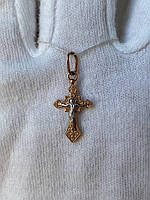 Золотой крестик Распятие Христа с белым золотом