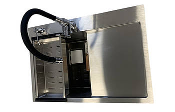 Мийка для кухні Qtap DK6845L 3.0/1.2 мм Satin з дозатором для мила та гнучким змішувачем у комплекті