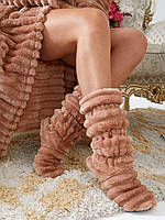 Стильні махрові шикарні хатні жіночі чобітки. Арт-4830 мокко