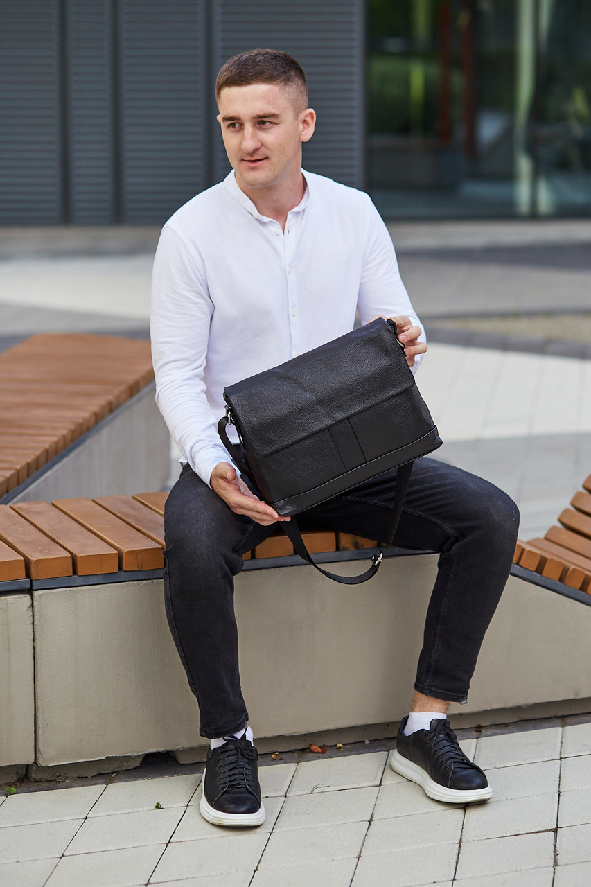 Портфель мужской кожаный для ноутбука и документов Tiding Bag черный - фото 10 - id-p1961314501