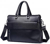 Классическая мужская кожаная сумка портфель для ноутбука или документов А4 Tiding Bag B-27A Черная