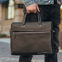 Деловая портфель - сумка мужская кожаная для ноутбука и документов черная Tiding Bag