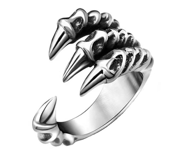 Каблучка унісекс когті сірого дракона срібляста регульований розмір AurumLux113, фото 1