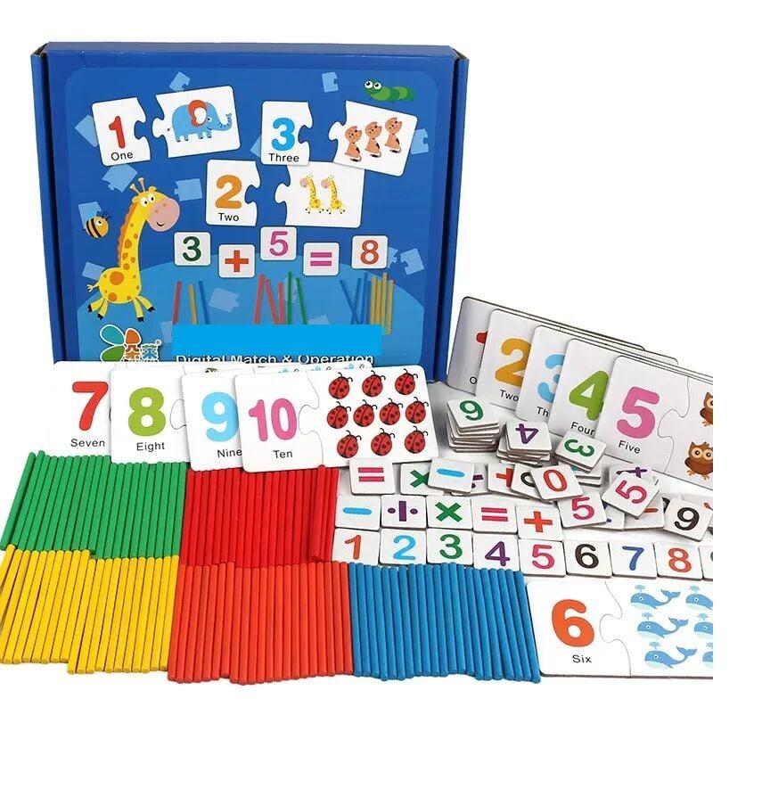 Математична гра C 60374, рахунковий палички, картки з цифрами та знаками, великі пазли