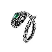 Кольцо в виде змеи серебристая змея с зеленым камнем на голове размер регулируемый