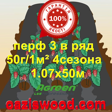 Агроволокно з перфорацією 3 в ряд p-50g 1.07*50м чорне AGREEN 4сезона Італійське якість, фото 1