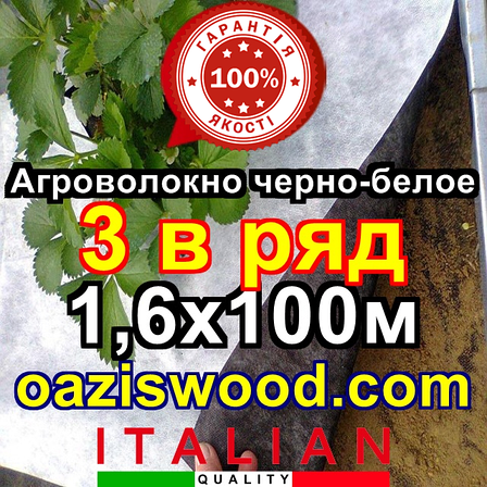 Агроволокно p-50g отвору 3 в ряд 1.6*100м чорно-біле Agreen італійське якість з перфорацією, фото 1