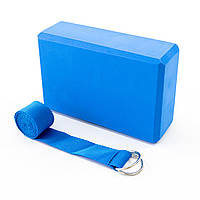 Набір для йоги 2в1 блок для йоги + ремінь для йоги OSPORT Set 26 (n-0057) Синій