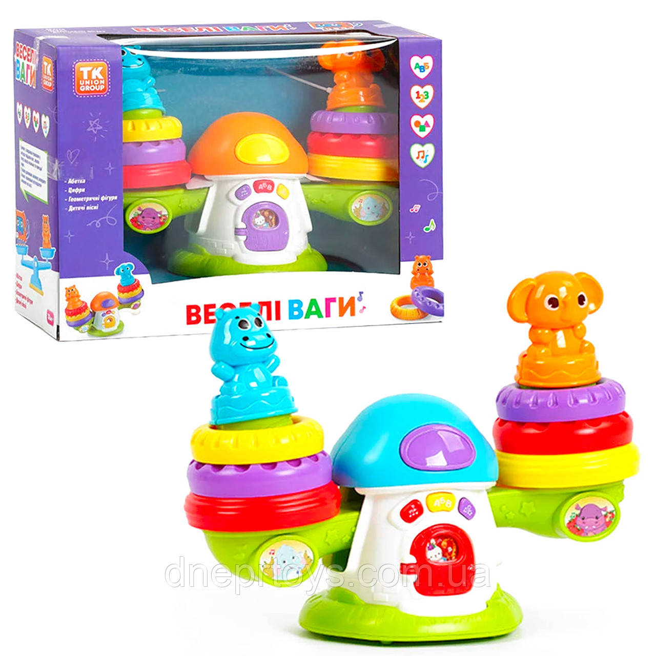Музична розвиваюча іграшка "Веселі ваги "TK Group", українська мова, абетка, цифри, дитячі пісні, підсвічування, кор. 30*11*22см, фото 1