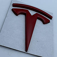 Емблема Тесла на капот 60 мм 56 мм Tesla красная