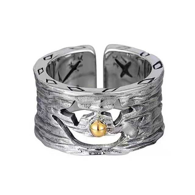 Чоловіча срібляста каблучка у вигляді злого клоуна із золотистим носом, регульована AurumLux152, фото 1