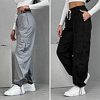 Женские стильные плащевые широкие штаны брюки Карго Арт.229А330 Серый
