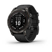 Спортивные часы Garmin Fenix 7 Pro Sapphire Solar Edition Carbon Gray DLC Titanium с черным силиконовым