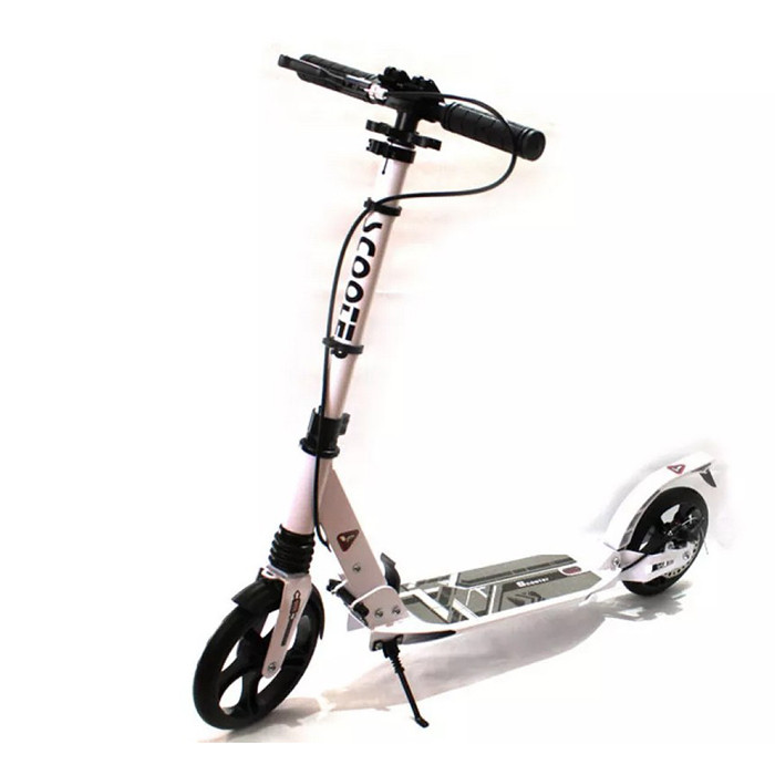 Двоколісний складаний самокат Bavar Scooter 2027, дискові гальма, амортизатори, колеса 200 мм, Білий
