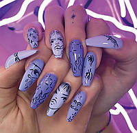 Фиолетовые накладные ногти с лицами