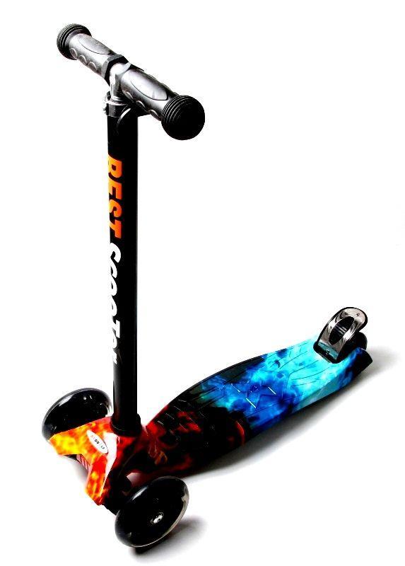 Дитячий самокат MAXI. Fire and Ice. Чорні колеса, що світяться