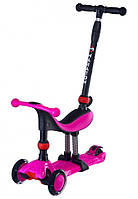 Дитячий триколісний самокат Maraton Credo G «3 в 1» із сидінням і батьківською ручкою, Малиновий