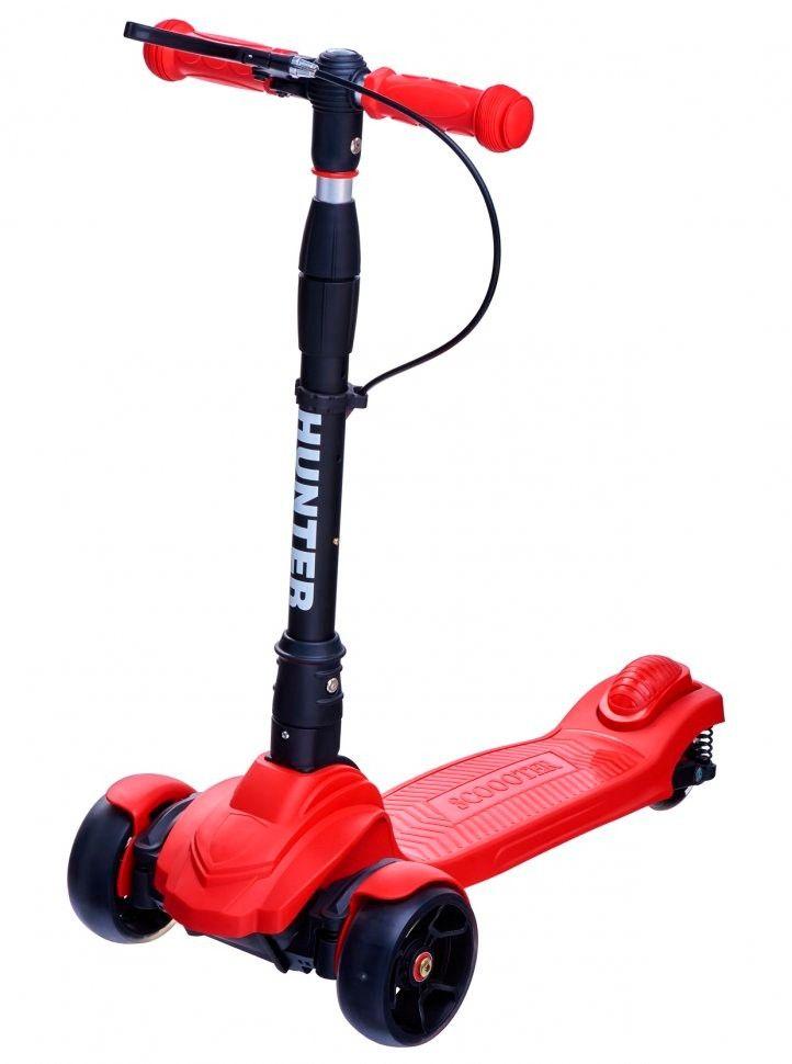 Дитячий триколісний самокат Maraton Hunter, колеса світяться, Червоний, фото 1