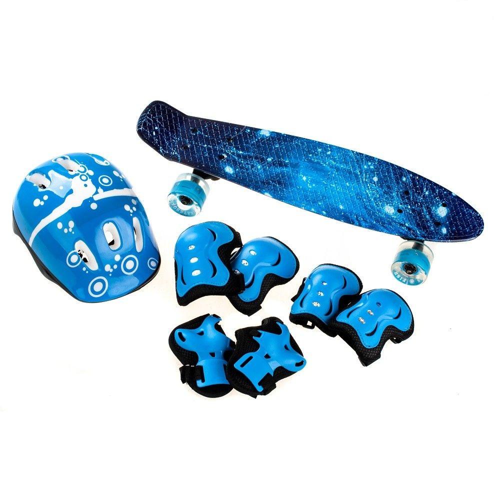 Комбо набір пенниборд 3 в 1 Penny FISH Космос, світяться колеса, Захист, шолом., фото 1