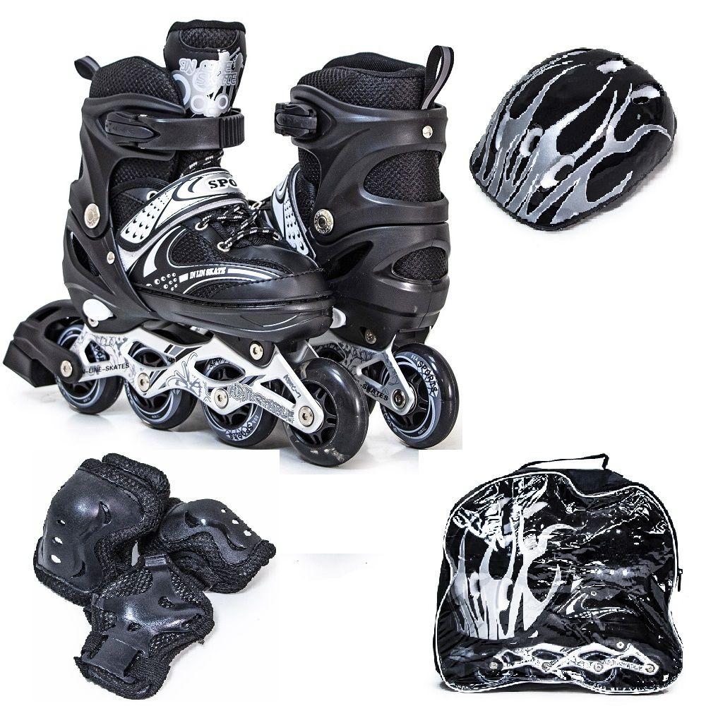 Комплект роликів із захистом і шоломом Happy, розмір 29-33, Чорний, світяться колеса, фото 1