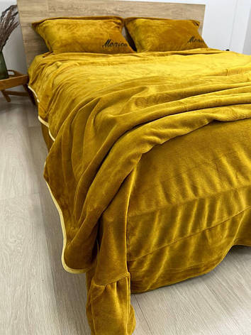 Велюрова постільна білизна Моніка Євро Гірчичний, фото 1