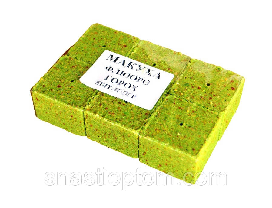 Рибальський кубик для макушатника, Флуоро, з отвором, 45х45х20мм, 6шт/уп, смак Горох