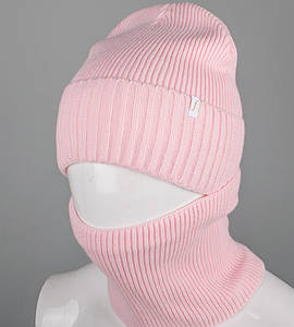Комплект шапка-резинка з відворотом на флісі + Баф на флiсі (230701), Рожевий