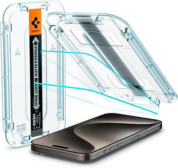 Захисне скло Spigen для iPhone 15 Pro Max - EZ FIT GLAS.tR (2 шт), Clear (AGL06872)