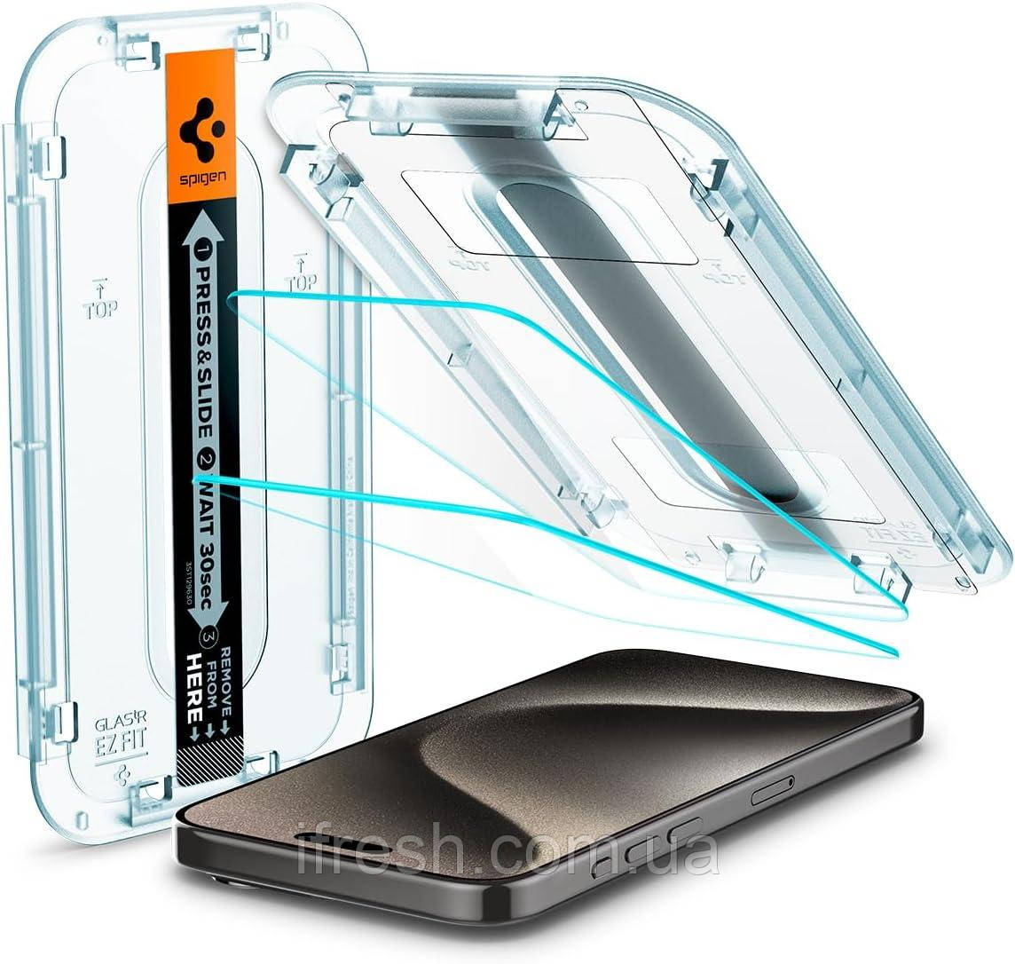 Захисне скло Spigen для iPhone 15 Pro Max - EZ FIT GLAS.tR (2 шт), Clear (AGL06872)