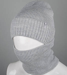 Комплект шапка-резинка з відворотом на флісі + Баф на флiсі (230701), Св. Сірий Меланж